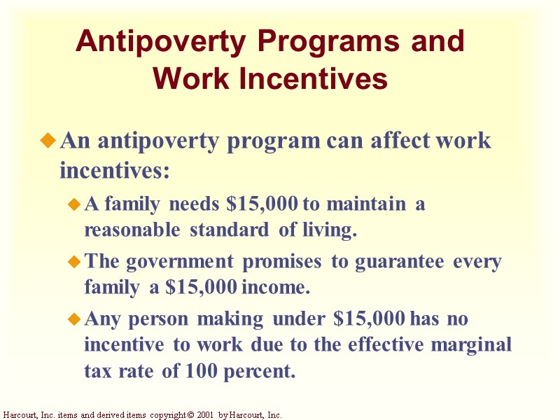 Antipoverty Programs and  Work Incentives An antipoverty program can affect work incentives: A